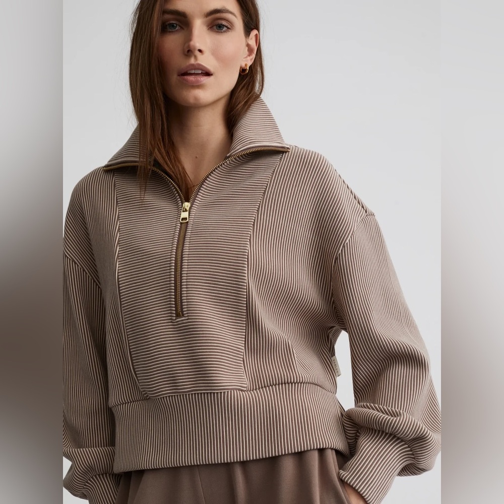 Varley Ramona Half Zip Sweatshirt 2.0 In Taupe Sand Athleisure Oversized Large